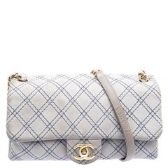 Chanel Grey Metallic Stitch Leather Small Classic Flap Bag