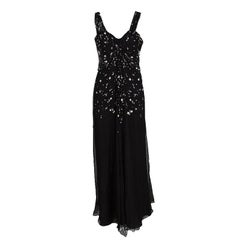 Dior Black Silk Chiffon Crystal Embellished Gown S