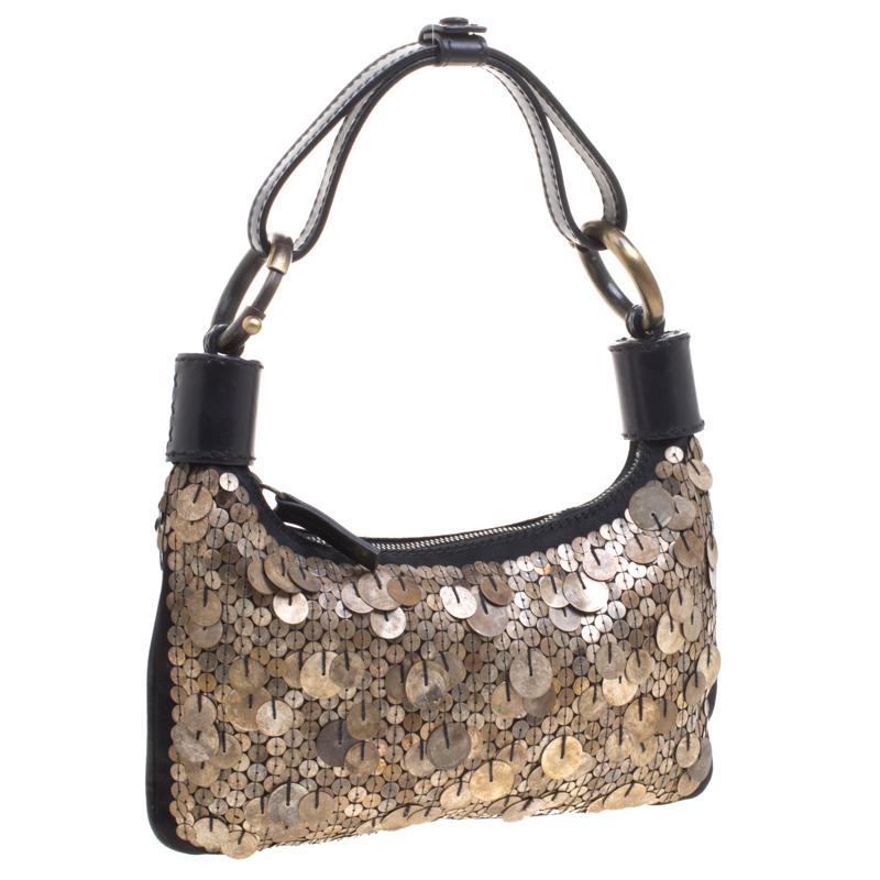 Chloe Black and Metallic Sequin Embellished Shoulder Bag In Good Condition In Dubai, Al Qouz 2
