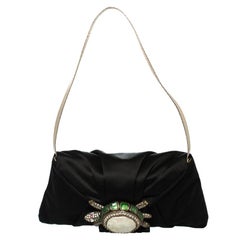 Valentino Black Satin Tortoise Embellished Shoulder Bag