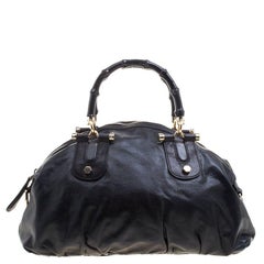 Gucci Black Leather Pop Bamboo Top Handle Bag