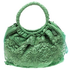 Valentino Light Green Laser Cut Leather Laceland Hobo