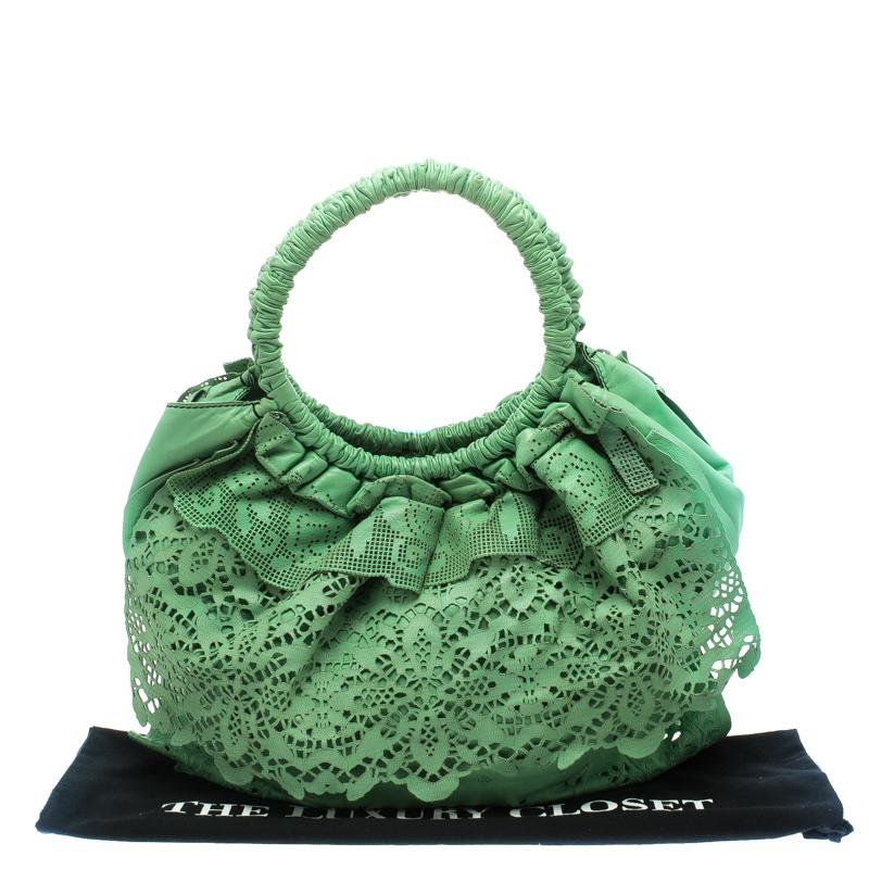 Valentino Light Green Laser Cut Leather Laceland Hobo 5