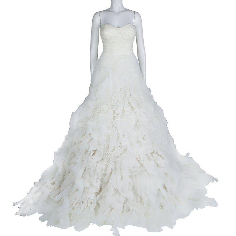 Monique Lhuillier F/W 2014 Skye Strapless Silk Organza Wedding Dress L In Good Condition In Dubai, Al Qouz 2