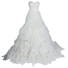 Monique Lhuillier F/W 2014 Skye Strapless Silk Organza Wedding Dress L
