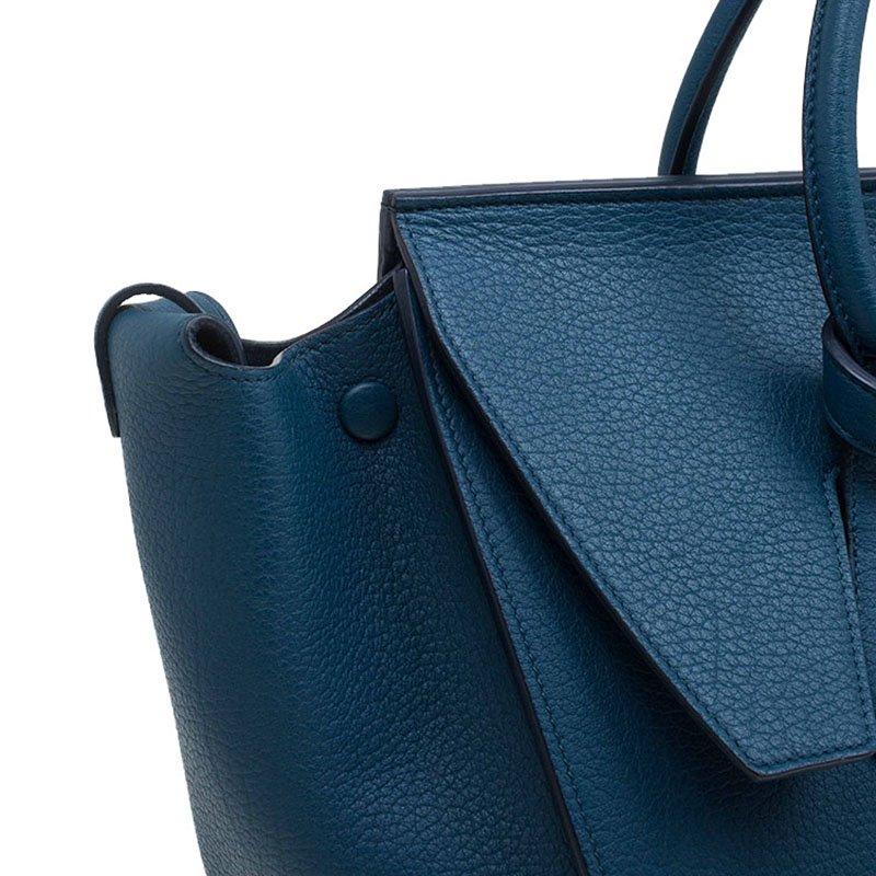Celine Teal Blue Leather Small Tie Tote 1
