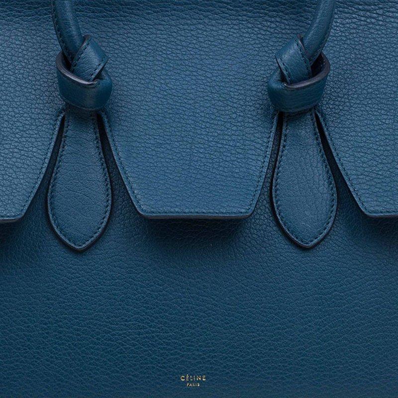 Celine Teal Blue Leather Small Tie Tote 2