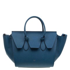 Celine Teal Blue Leather Small Tie Tote