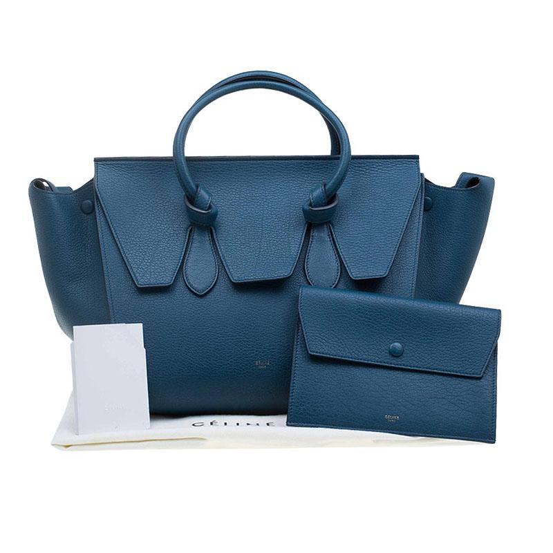 Celine Teal Blue Leather Small Tie Tote 5