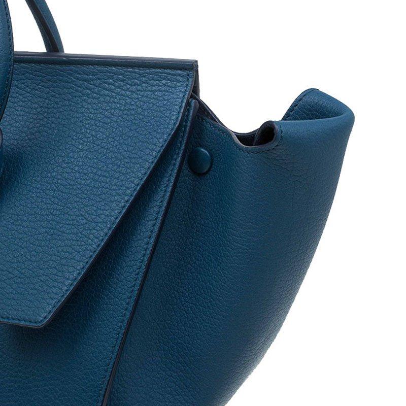 Celine Teal Blue Leather Small Tie Tote 9