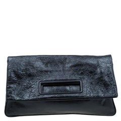 Miu Miu Black Glazed Distressed Leather Oversized Clutch