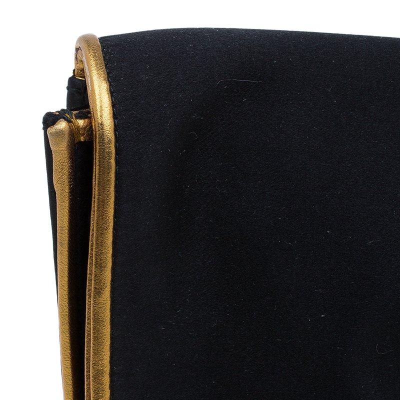 Gucci Black/Gold Satin Malika Evening Clutch 11