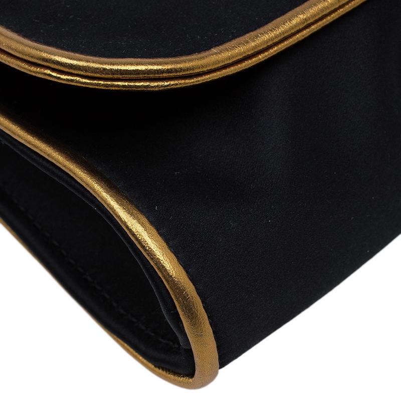 Gucci Black/Gold Satin Malika Evening Clutch 7