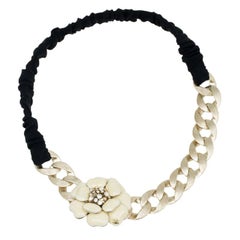Chanel White Enamel Camellia Chain Headband