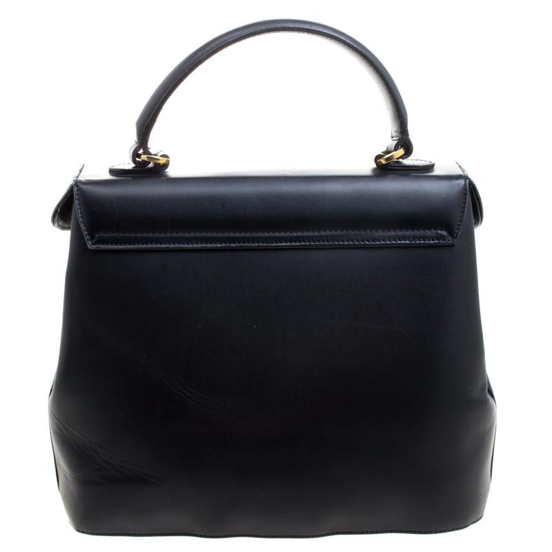 Salvatore Ferragamo Black Leather Vintage Studded Top Handle Bag at