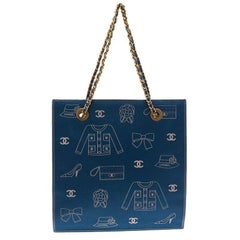 Chanel Blue Cotton Vintage Printed Tote Bag