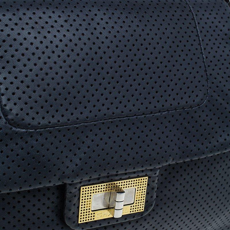 Chanel Black Drill Perforated Leather Large Classic Flap Accordion Bag 3