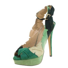 Charlotte Olympia Green Suede Leaf Me Alone Ankle Strap Platform Sandals Size 39