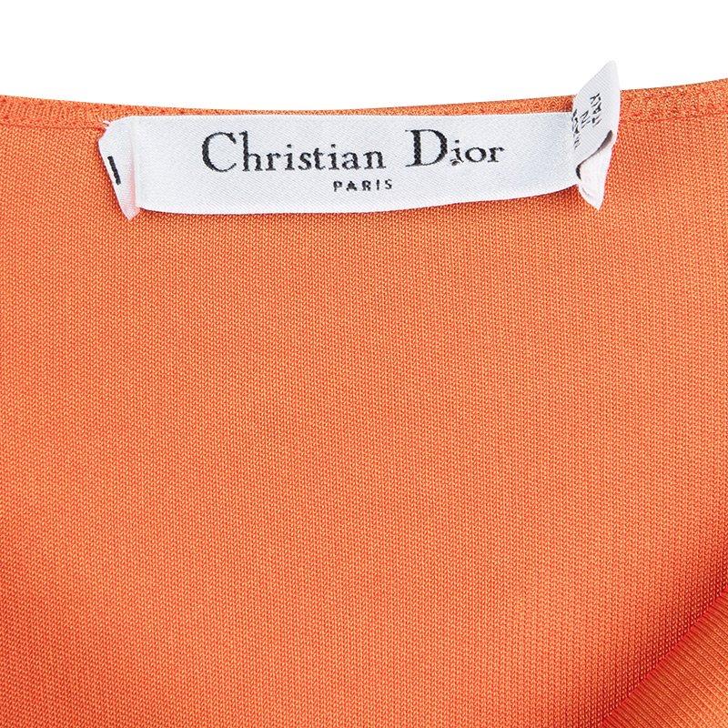 Women's Dior Orange Knit Draped Sleeveless Cowl Neck Dress M