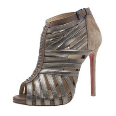 Christian Louboutin Metallic Leather and Suede Karina Strappy Sandals Size 37