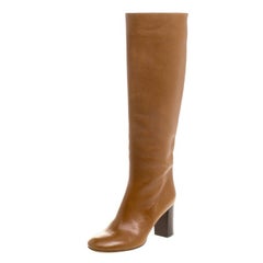 Used Chloe Brown Leather Knee High Boots Size 38