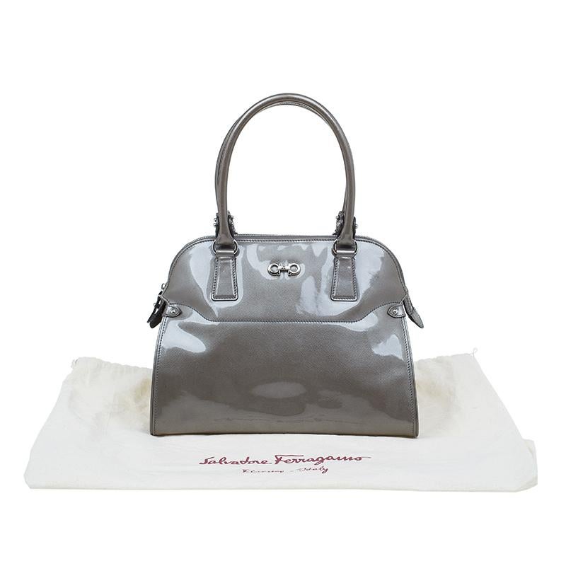 Salvatore Ferragamo Silver Patent Leather Satchel Bag 1
