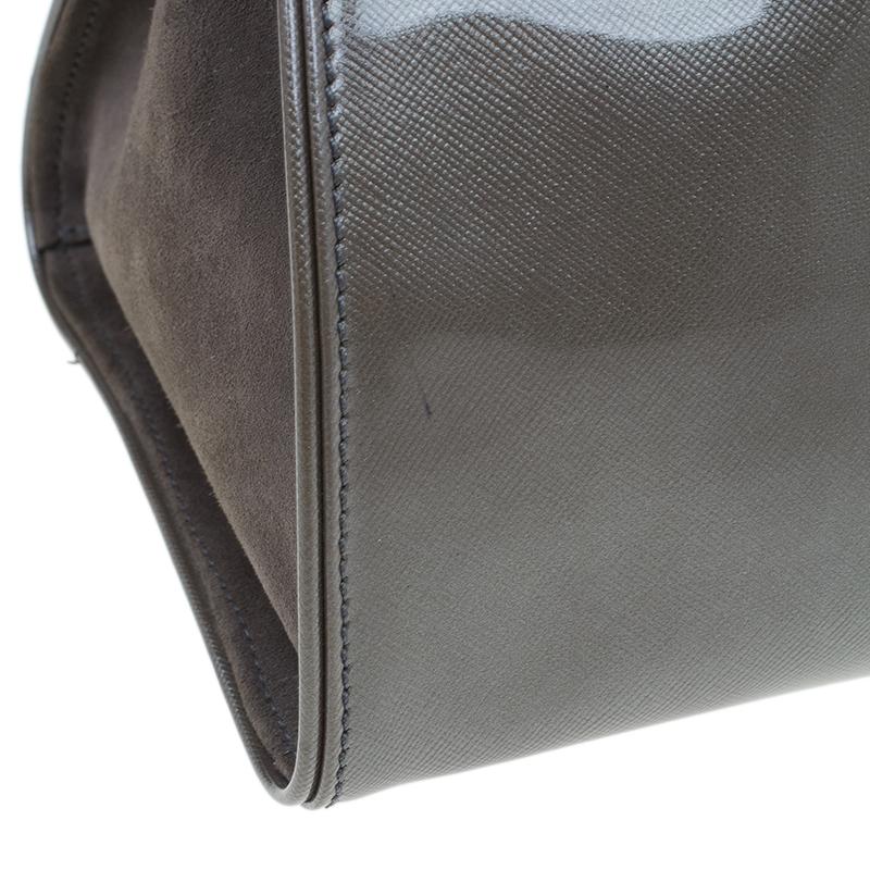 Salvatore Ferragamo Silver Patent Leather Satchel Bag 8