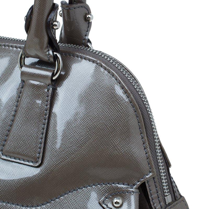 Salvatore Ferragamo Silver Patent Leather Satchel Bag 3