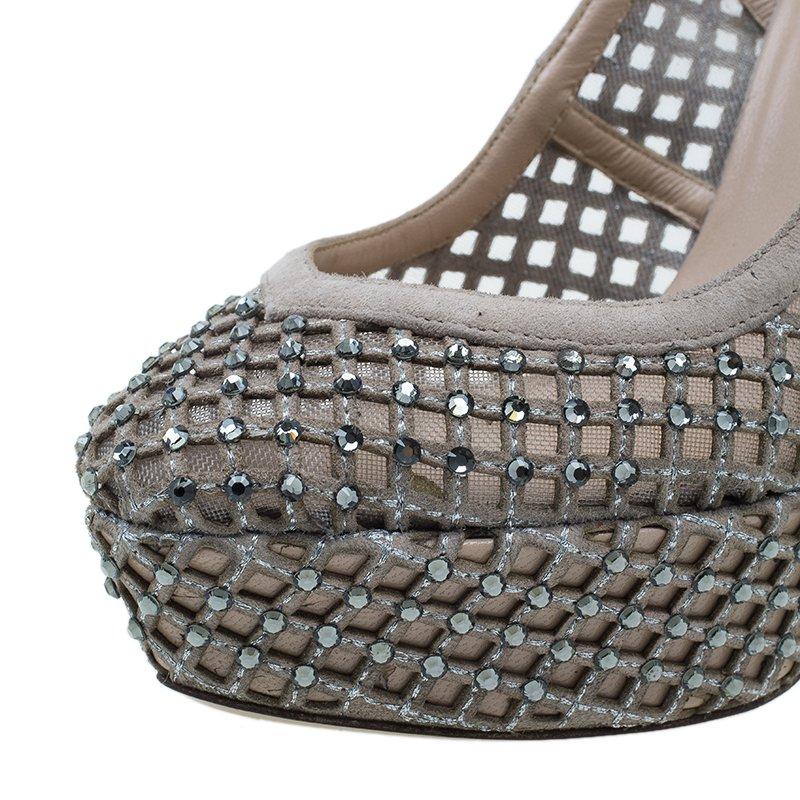 Valentino Beige Lattice Crystals Studded Slingback Platform Sandals Size 38 2