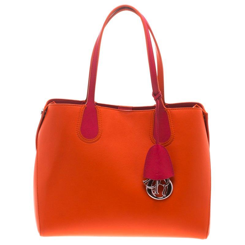 Dior Red Orange Leather Dior Addict Shopping Tote