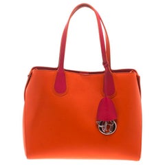 Dior Red Orange Leather Dior Addict Shopping Tote