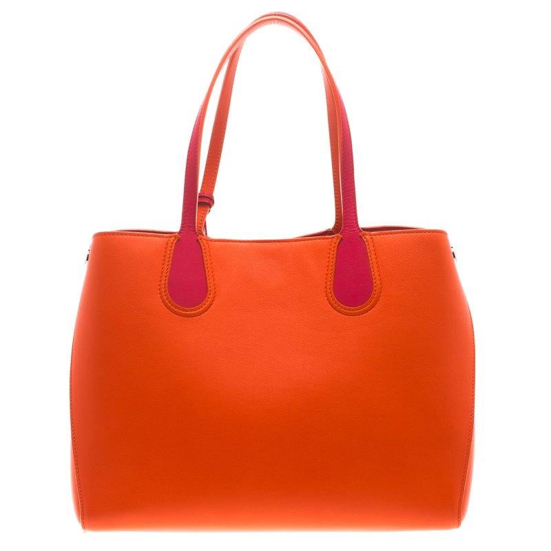 Women's Dior Red Orange Leather Dior Addict Shopping Tote