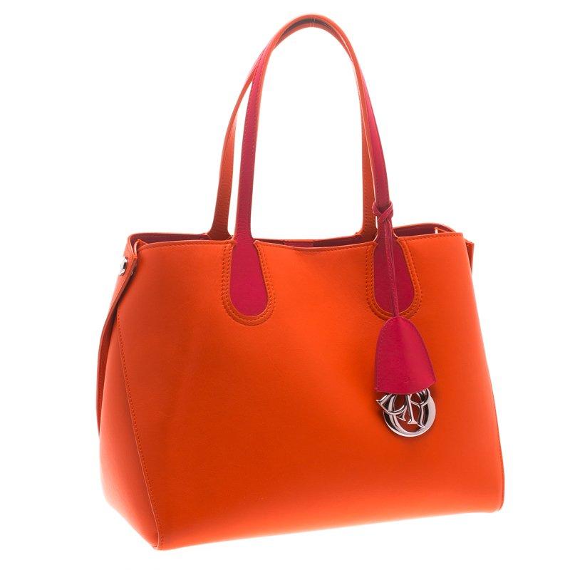 Dior Red Orange Leather Dior Addict Shopping Tote In Good Condition In Dubai, Al Qouz 2