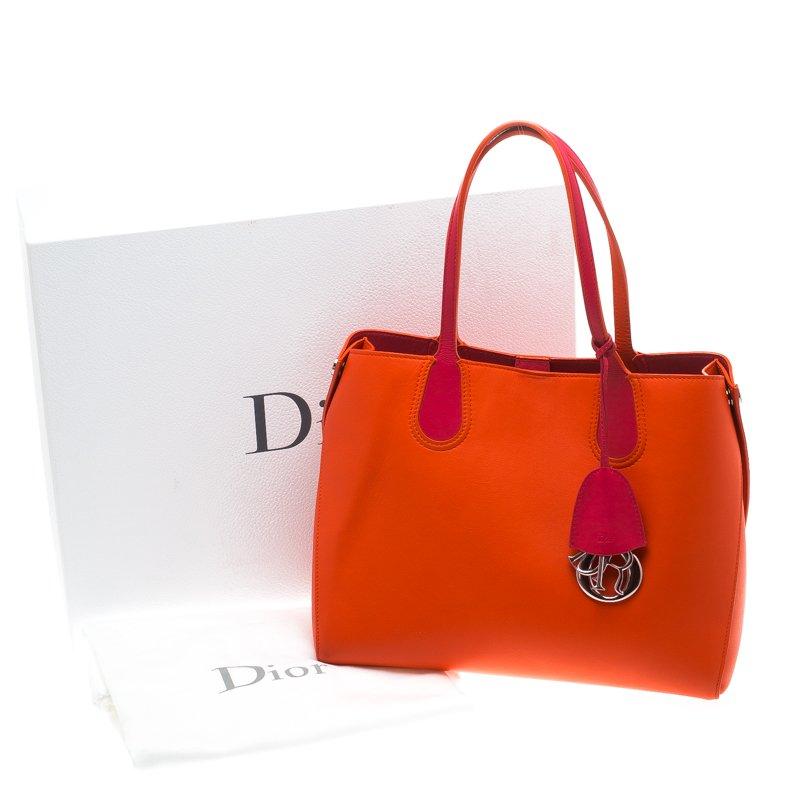 Dior Red Orange Leather Dior Addict Shopping Tote 4