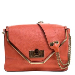 Chloe Red Orange Pebbled Leather Medium Sally Flap Shoulder Bag