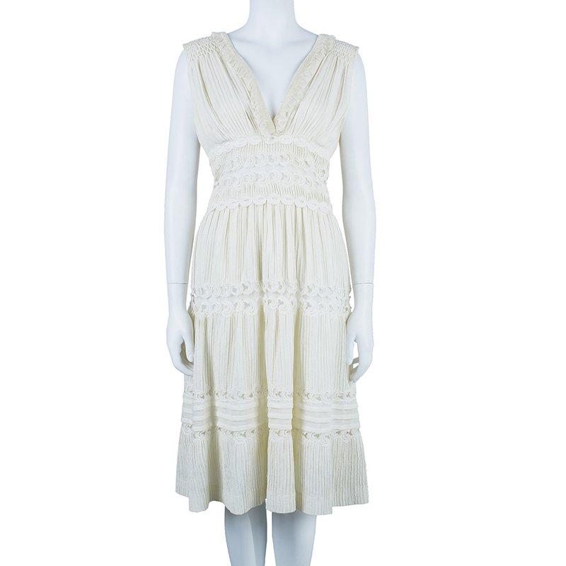 Gray Chloe Offwhite Embroidered Sleeveless Dress S