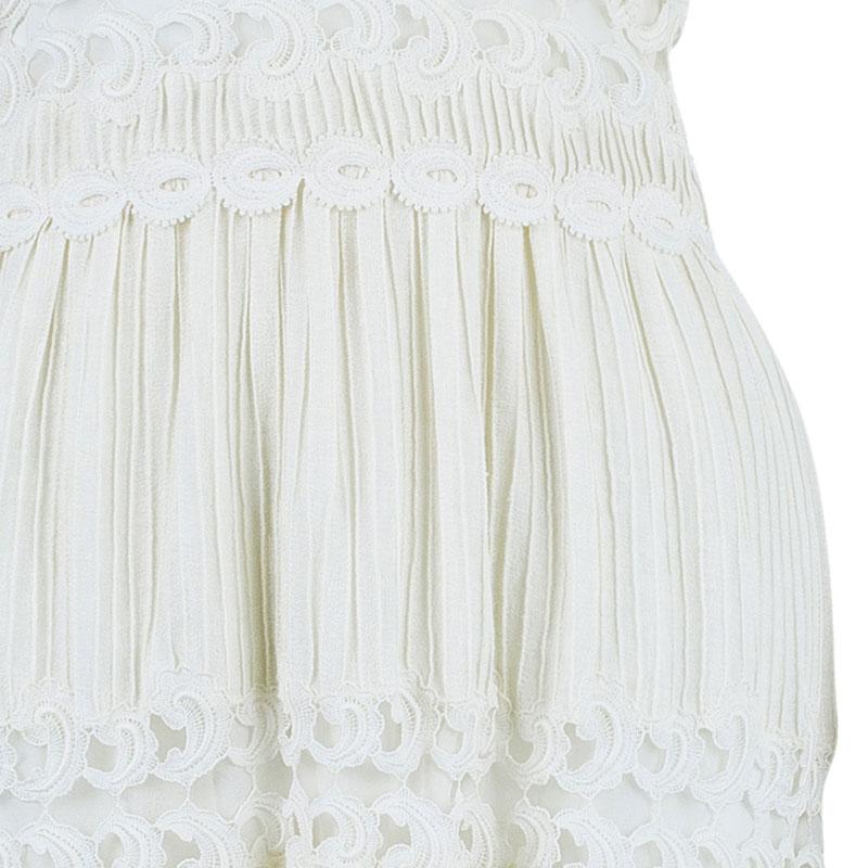 Chloe Offwhite Embroidered Sleeveless Dress S 3