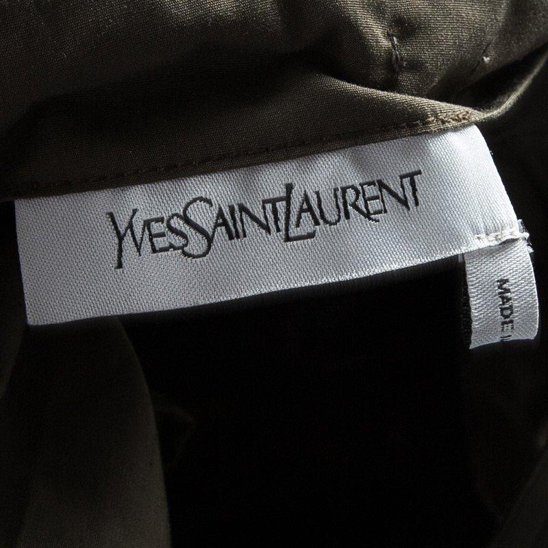Yves Saint Laurent Olive Green Tie Detail Off Shoulder Belted Safari Top M In Good Condition In Dubai, Al Qouz 2