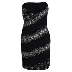 Roberto Cavalli Black Embellished Silk Ruched Strapless Dress S