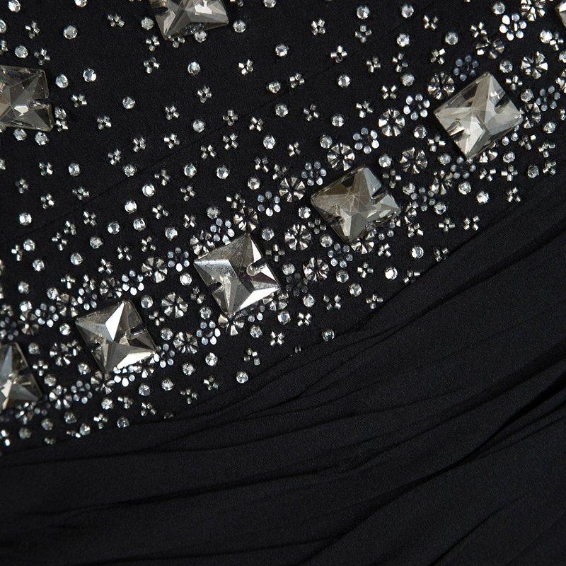 Women's Roberto Cavalli Black Embellished Silk Ruched Strapless Dress S