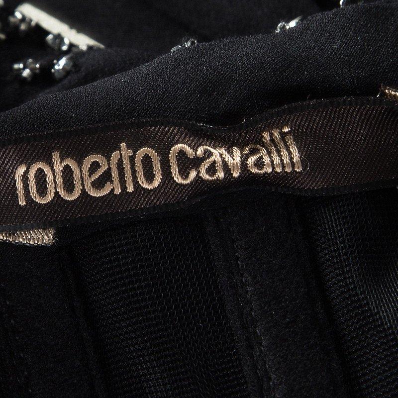 Roberto Cavalli Black Embellished Silk Ruched Strapless Dress S 1