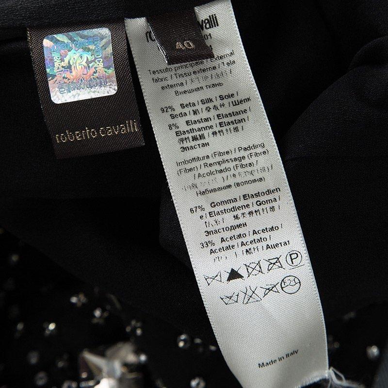Roberto Cavalli Black Embellished Silk Ruched Strapless Dress S 2