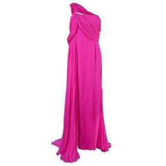 Oscar De La Renta Hot Pink Chiffon Belted Gown L