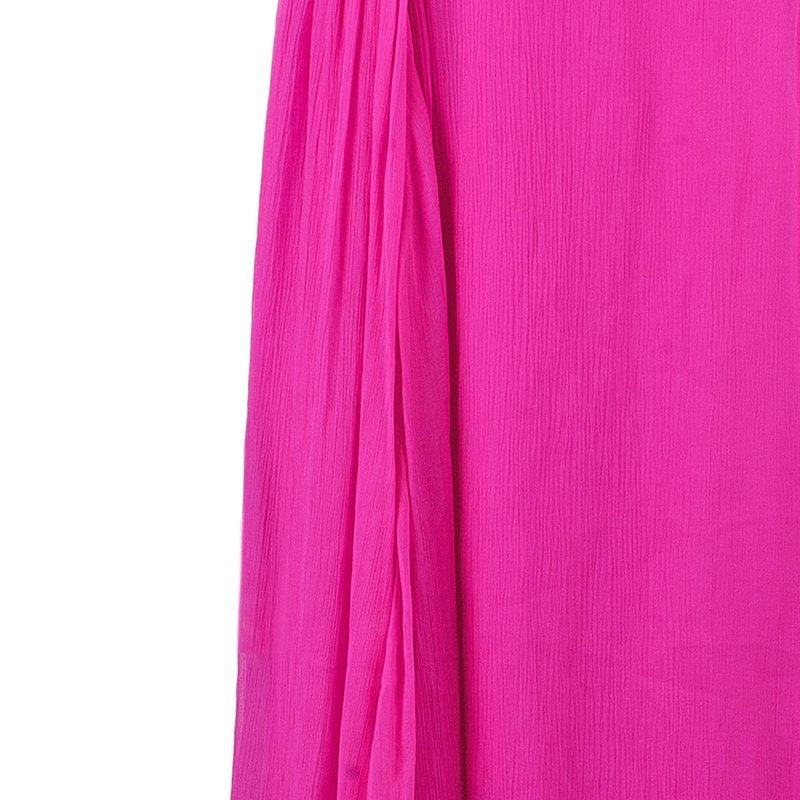 Oscar De La Renta Hot Pink Chiffon Belted Gown L In Excellent Condition In Dubai, Al Qouz 2