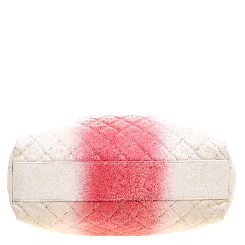 Chanel Cream/Rose Ombre Quilted Caviar Leather Shopping Tote 1