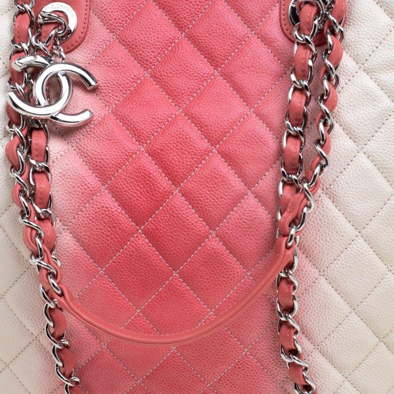 Women's Chanel Cream/Rose Ombre Quilted Caviar Leather Shopping Tote