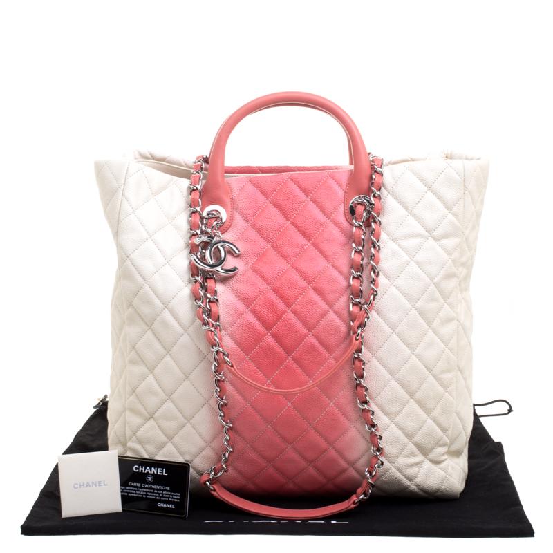 Chanel Cream/Rose Ombre Quilted Caviar Leather Shopping Tote 5