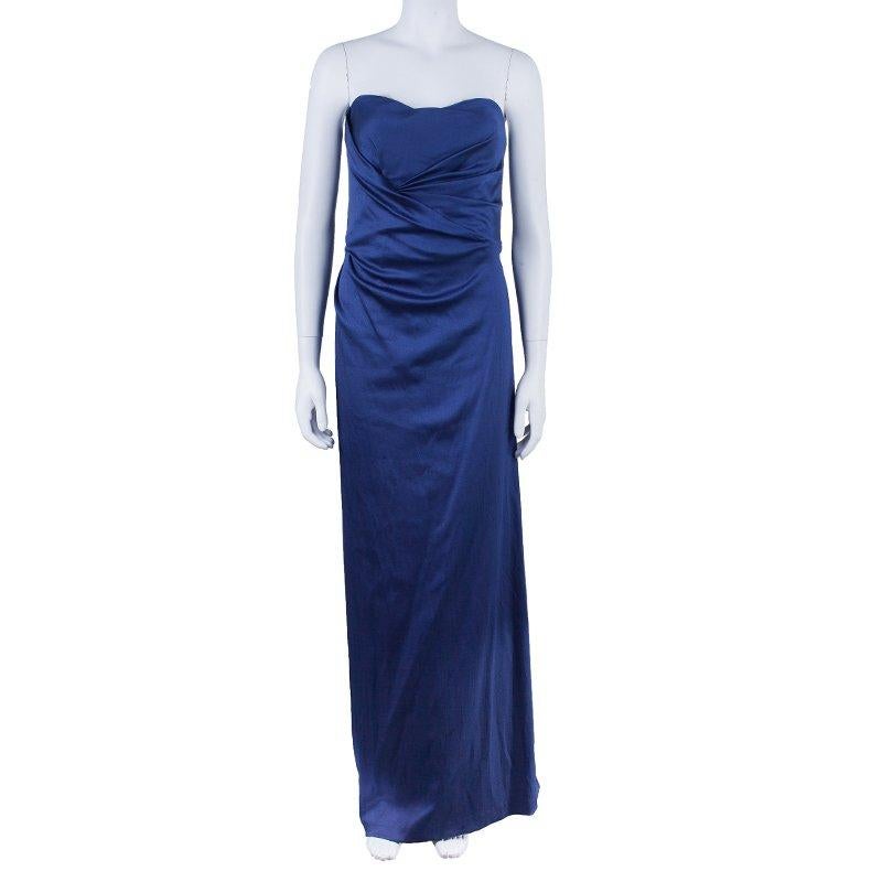 Alberta Ferretti Blue Strapless Fishtail Gown L In Excellent Condition In Dubai, Al Qouz 2