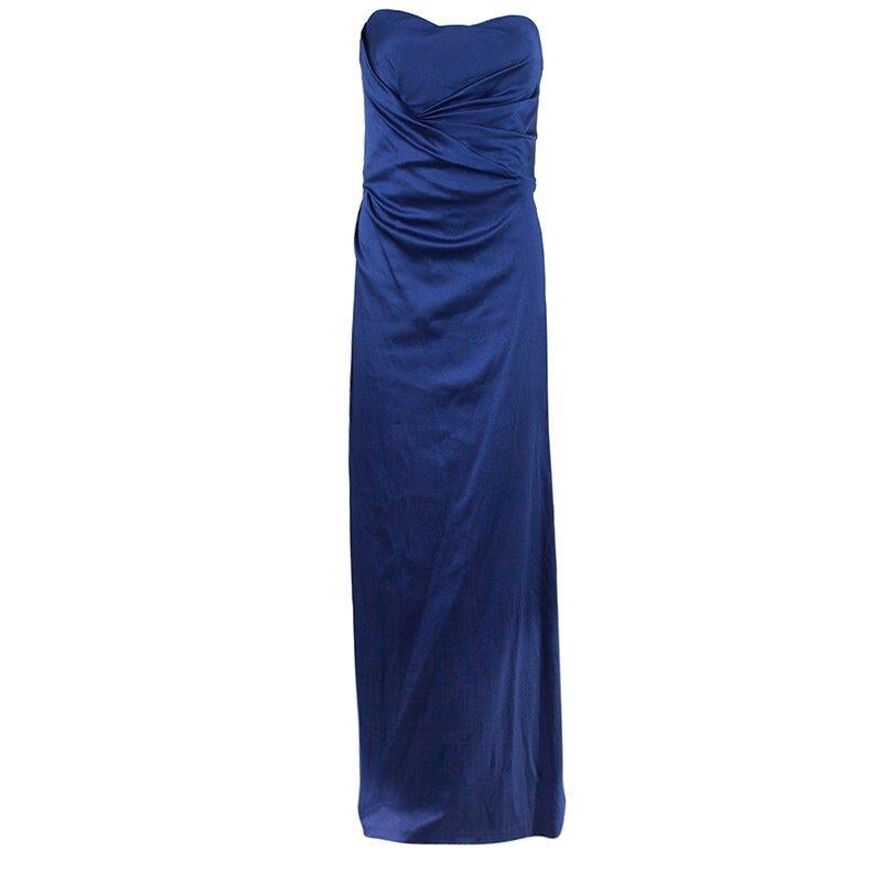 Alberta Ferretti Blue Strapless Fishtail Gown L