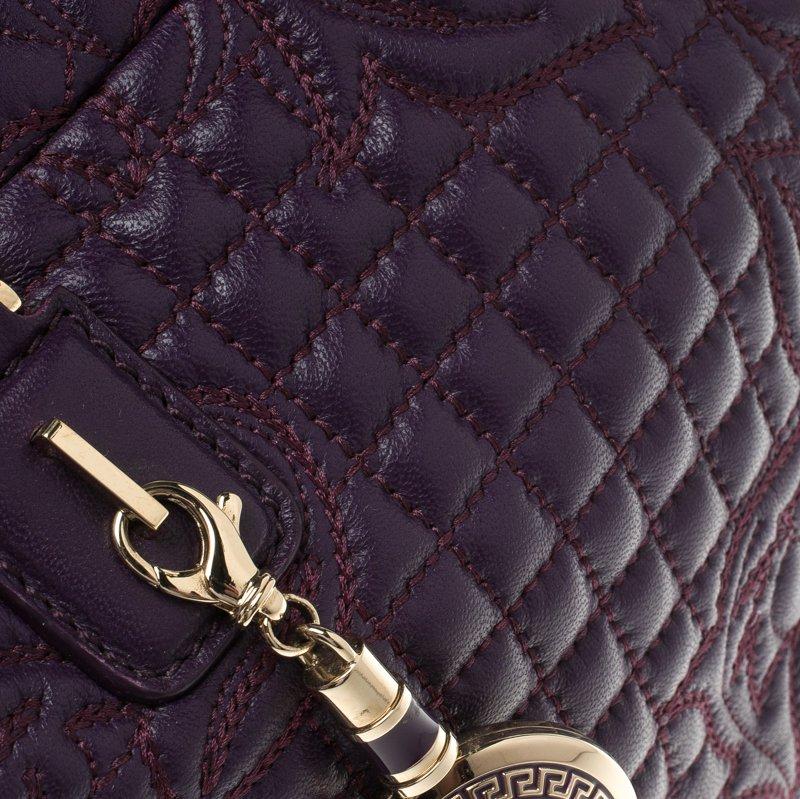 Versace Purple Leather Demetra Vanitas Top Handle Bag In Good Condition In Dubai, Al Qouz 2